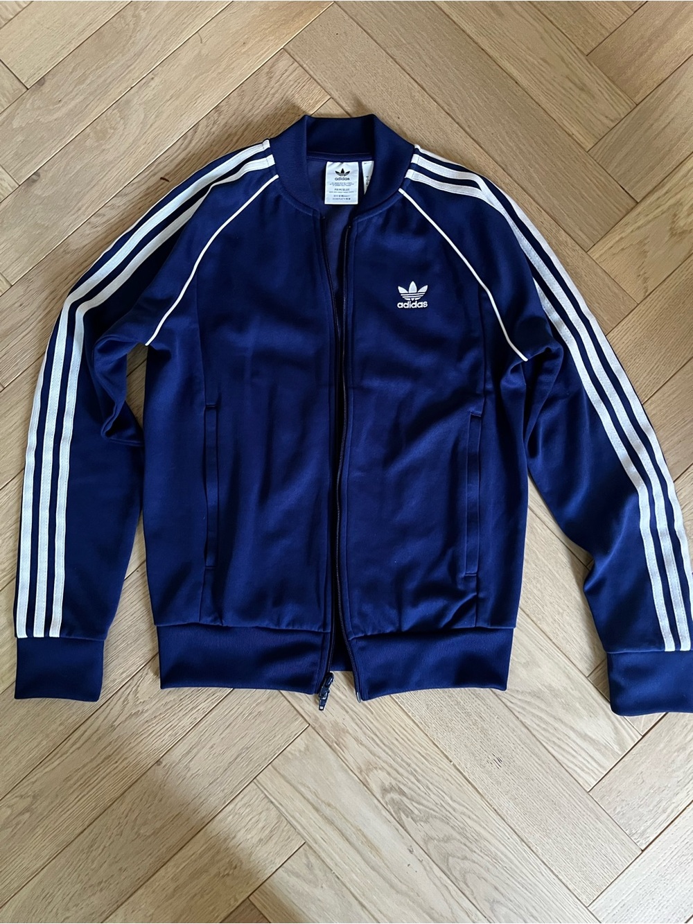 adidas Navy Blue Track Jacket with White Stripes